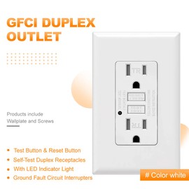 GFCI Outlet Tamper Resistant Receptacle Outlet with LED Indicator, 15 Amp 125 Volt Slim Design Wall Plate and Screws Included ETL Listed MICMI (15A GFCI 2pack)