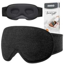 INNELO Sleep Mask for Men Women, Improved 3D Light Blocking with Hearing Protection, Ultra Soft and Comfortable Eye Mask for Side Sleepers, Sleeping Mask with Closure, Black