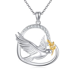 JERWLI Dove Necklace Sterling Silver S925 Peace Dove Pendant White Dove Necklaces Holy Spirit Jewelry For Women Female