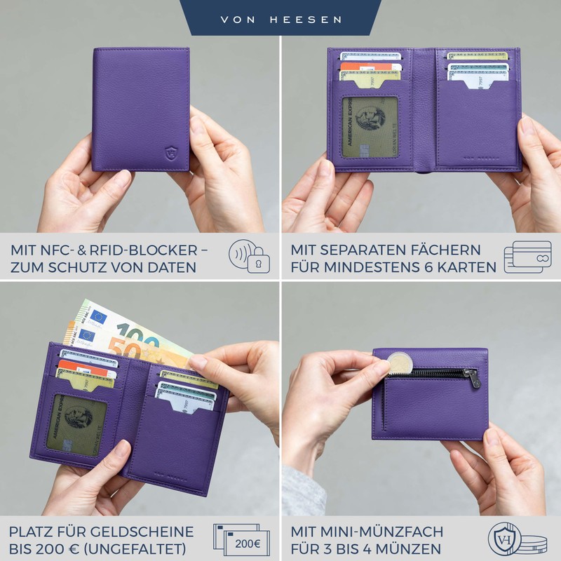VON HEESEN® Wallets Men & Women, Violet, With coin compartment