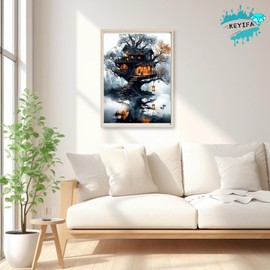 KEYIFA 5D Diamond Art Wooden House, DIY Diamond Painting Kits for Adults, Round Full Drill, Darkness Diamonds Dots Mosaic Painting, Crystal Gem Arts Craft for Home Wall Decor 12x16 in