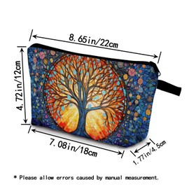 YULUENZE Stained Glass Magical Tree Makeup Bag Cute Small Organizer Bag with Zipper World Tree Print Cosmetic Bag Fancy Tree Birthday Presents for Women Friends Sisters BFF