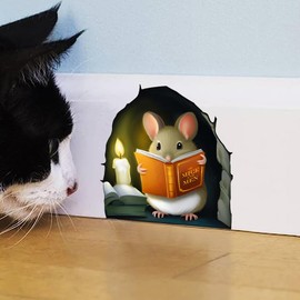 6Pcs Cute Mouse Wall Decals Peel and Stick for Classroom, Funny Wall Art Decor, Book Lover, Children, Adorable