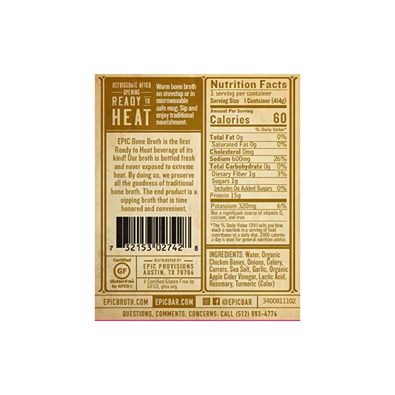 Epic Artisanal Bone Broth, Homestyle Savory Chicken, 14 oz. (3