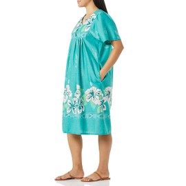 AmeriMark Women Muumuu House Patio Dress – Ladies Flowy Short Sleeve Sun Dress Lounger Gown Sleepwear - Lounging Patio Dress Jade