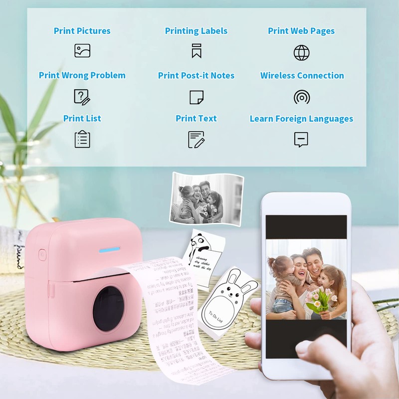 HuiJuKeJi Mini Printer, Pocket Printer, Mini Photo Printer for Smartphone,