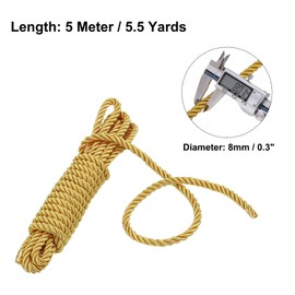 Rebower Twisted Trim Cord Rope, 8mm x 5m Nylon Trim Cord Rope Thread String Rope Cord Braid Trim [for Sewing Home Decor Crafts] - 0.3 Inch/Golden