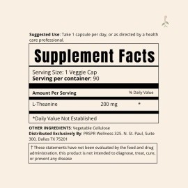 L-Theanine Capsules 90 Vegetarian Capsules Natural Green Tea Extract Supplement for Focus Stress Support & Mental Clarity Daily Cognitive Wellness 