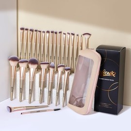 Juego de 25 brochas de maquillaje con estuche de viaje, kit de brochas de maquillaje profesional para base, corrector, polvo, sombra de ojos y rubor, 