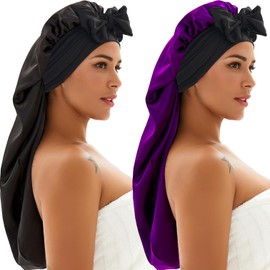 Wzl Wlg Wzl Wlg 2 Pcs Satin Bonnet (2 Pcs-Black & Purple)