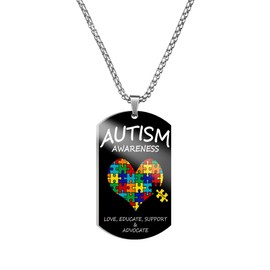 Zhang shine Stainless Steel Heart Puzzle Piece Autism Autistic Pendant Necklace Jewelry Unisex Graphic Necklace Autism Dog Tag Pendant Necklace for Women Men Gift, Style 6