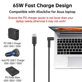 FASTELECTRIC for Asus Laptop Charging Adapter Female Type C to Male DC 4.0 x 1.35mm Barrel Jack Plug Converter 65W or 100W PD Power Charger Connector Tip (Female Black)