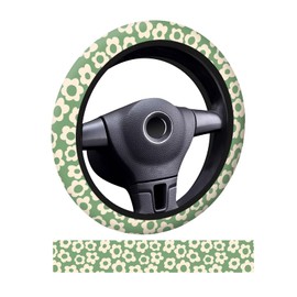 ADQWIOVL Car Steering Wheel Cover, Universal 15 Inch Neoprene Non-Slip Steering Wheel Covers, Funny Car Accessories for Women Men Fit Auto, Suvs, Truck Vintage Green Flowers