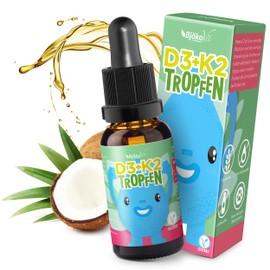 Vitamin D3 K2 Drops Children for 300 Days 100% Vegan [2022] - 400 IU Vitamin D from Lichens & 22.5 μg Vitamin K for Children - Vitamin D Drops Vitamin D Children - Children - Children Vitamins