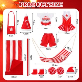 11 Pcs Christmas Elf Accessories Include Cheerleader Elf Doll Sleeping Bag Hammock Apron Chef Hat Dress Scarf Top Shorts Horn Pompoms Bag Snowmen Elf Clothes (Cheerleader Style)