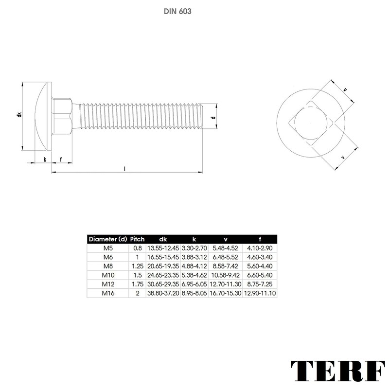 TERF® M8 X 120mm Cup Square Carriage Bolt and Nut