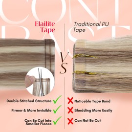 Elailite Tape in Hair Extensions Human Hair Thick Real Remy Hairpieces Golden Brown & Bleach Blonde 14 Inch 40g 20pcs Straight Invisible Seamless Skin Weft Best Tape for Women