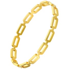HIQUACC Stainless Steel Hollow Bracelet for Women Gold Plated Love Friendship Bangle Titanium Steel Bracelet (7126 Square Gold)