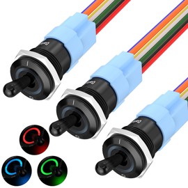 DaierTek 12V Waterproof Lighted Toggle Switch 12V 20A Heavy Duty Metal Toggle Switch 16MM RGB LED Marine Toggle Illuminated for Automotive Boat Car