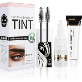 Tinte Para Cejas y Pestañas, Kit De Tinte 2 En 1, Maquillaje de Larga Duración Máscara de Cejas con Cepillo Cejas, Mascara Tinte Fijador para Cejas, Gel de Cejas Perfectas para Mujeres Que Dura 7 Semanas, Uso Doméstico En Salón (black)