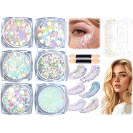 Festival Glitzer Gesicht für Festliche Verkleidungen+2 Stk Patches-Gold-Gesicht Glitter Make-up Speckles,Body für Nagelkunst und Körper,Haare,Feminine Make Up Pailletten und Zubehör (Glanzliches Weiß)