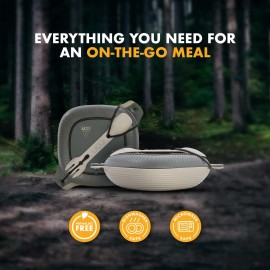 UCO 4 Piece Camping Mess Kit Cookware Set Bowl Plate 3 in 1 Spork Tether