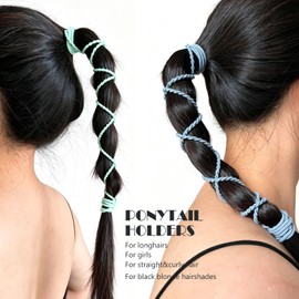 3pcs 25" Hair Ties for Sports, Twisted Braided Hair Wrap for Women, Versatile Elastic Ponytail Holders, Non-Slip Hair Bands for Long Hair, Ideal for Running Swimming Cycling, GYM(Navyblue/Blue/Green)