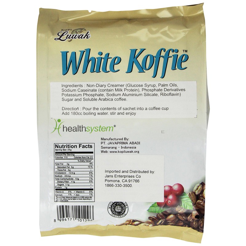 LUWAK White Koffie LOW ACID (3in1) Instant Coffee 13.5oz, Pack