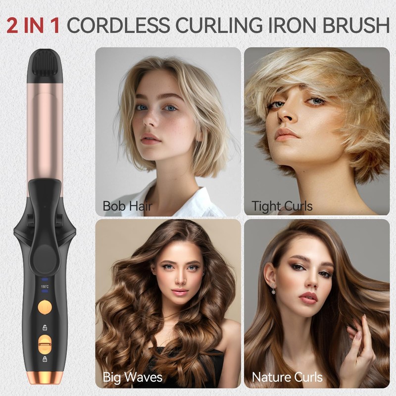 Cordless Curling Iron Hair Curler for use on Medium and