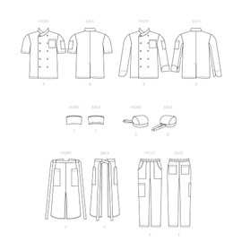 McCall's Misses' and Men's Chef Jacket, Pants, Apron and Cap Sewing Pattern Kit, Design Code M8332, Multicolor