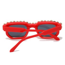 YAMEIZE Rectangle Rhinestone Sunglasses for Women - Men Retro Square Bling Diamond Sunglasses Funky Party Sun Glasses (Red Black)