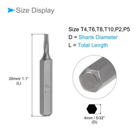 CoCud Torx Screwdriver Bits, 5/32" Hex Shank T4 T6 T8 T10 P2 P5, Magnetic Screw Driver Bit - (Applications: for Car Maintenance), 6-Pieces