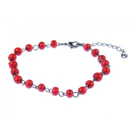Miniblings Red Beads Anklet Ethnic Folklore Chain Wooden Beads Red Handmade Fashion Jewellery I Summer Beach Summer Jewellery, Wood, metal, Pearl