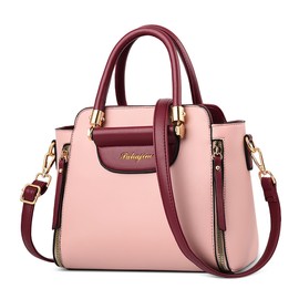 DORRISO Fashion Women Top Handle Bag Elegant Handbags PU Leather Small Cross Body Contrast Color Shoulder Bags for Travel Work Casual Daily Date Shopping Ladies Satchel Messenger Bag Pink