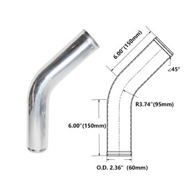 ETL Performance OD 2.36 inch (60mm) 45 Degree Aluminum Pipe Tube Intercooler Pipe Air Intake Tube Polished Turbocharger Pipe