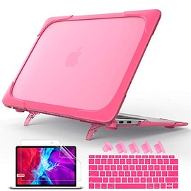 Mektron Laptop Case for MacBook Air 13 2020 2019 2018 Release A2337 M1 A1932 A2179 with Touch ID,[Heavy Duty][Dual Layer] Hard Plastic Bumper Protective Cover Shell with Kickstand (Rose)