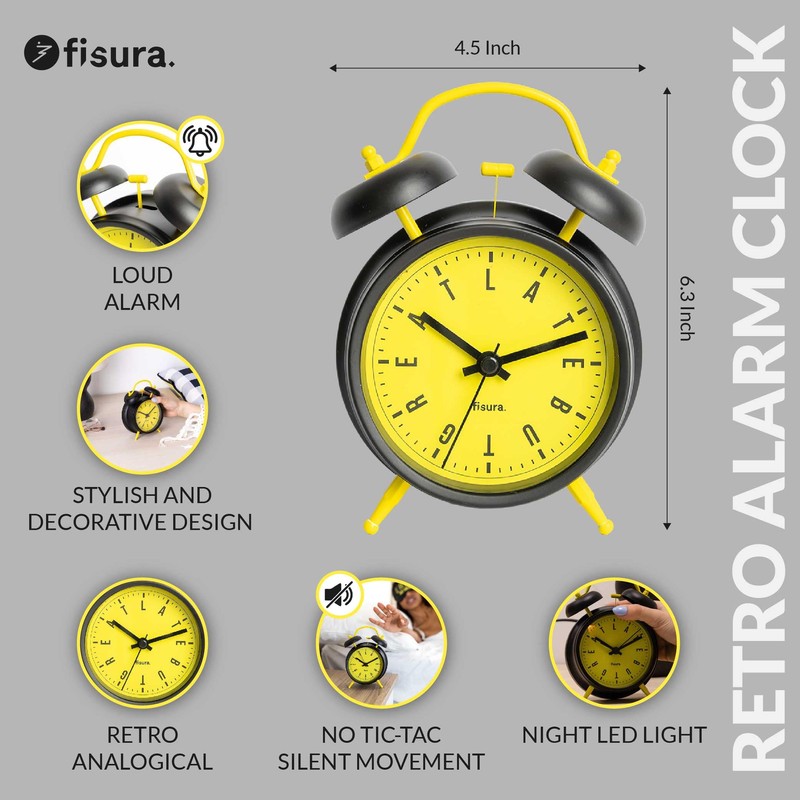 FISURA Analogue Alarm Clock, Black/Yellow, Standard