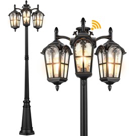 VIANIS Outdoor Post Lights Dusk to Dawn, Anti-Rust Vintage Lamp Posts Outdoor Lighting, 3-Head Aluminum Outdoor Street Fixture with Ripple Glass, Exterior Pole Lights for Yard Garden Driveway