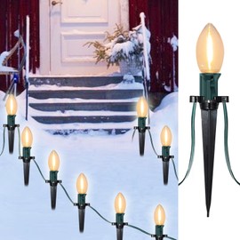 SUNSGNE C9 LED Christmas Pathway Lights Outdoor 38 Feet Sidewalk String Lights with Marker Stakes, 25 LED Clear Connectable Christmas Walkway Markers Lights for Outside Porch Garden Yard Lawn Decor