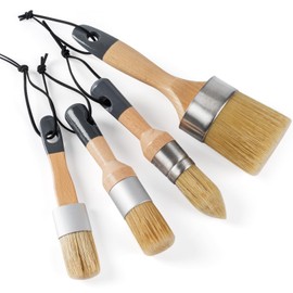 HANJKINZ Chalk and Wax Paint Brush 4Pcs Set, Chalk Paint Brushes for Furniture, Painting or Waxing, Milk Paint, Natural Bristle Stencil Brushes for All Painting and Waxing
