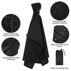 3-in-1 Waterproof Rain Poncho Lightweight Hooded Rain Coat Picnic Mat Blanket Sun Shelter for Outdoor Camping Hiking Cycle Climbing