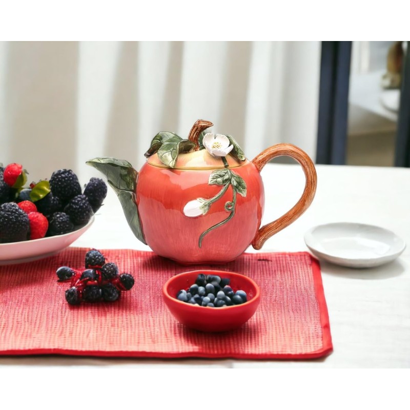 Fine Ceramic Red Apple Teapot, 7-1/4" L