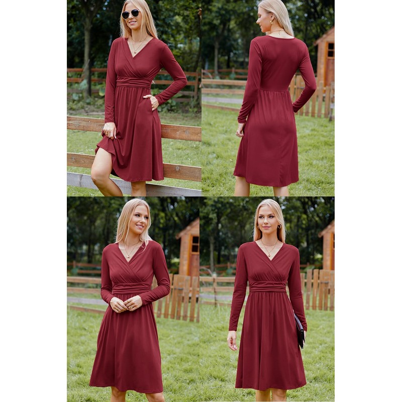 OUGES Summer Dress Women's Short Sleeve V-Neck Knee-Length Floral Pattern