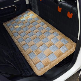AEEISHOMEREFORM Dog Bed for Car Backseat, Non-Slip Pet Mat Furry Back Seat Blanket for Dogs, Washable Seat Cover for Backseat Extenders (Coffee&Grey, 24.8x54 inch)