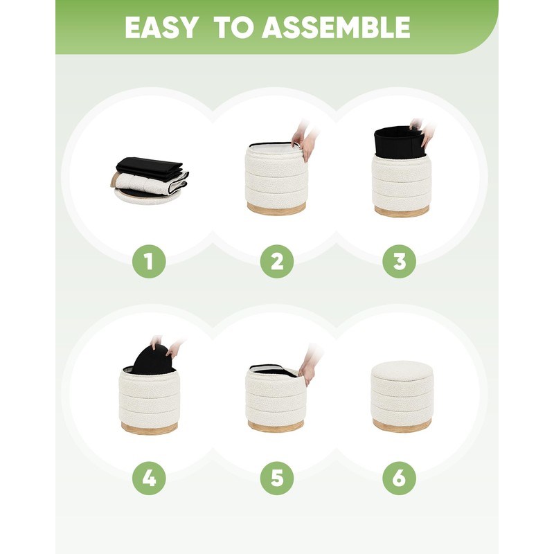 B FSOBEIIALEO Round Storage Ottoman with Tray, Folding Ottoman with