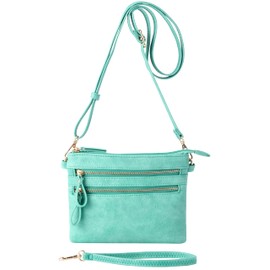 B BRENTANO Vegan Mini Multi-Zipper Crossbody Handbag Purse with Removable Wristlet & Adjustable Shoulder Strap (Mint Green NN)