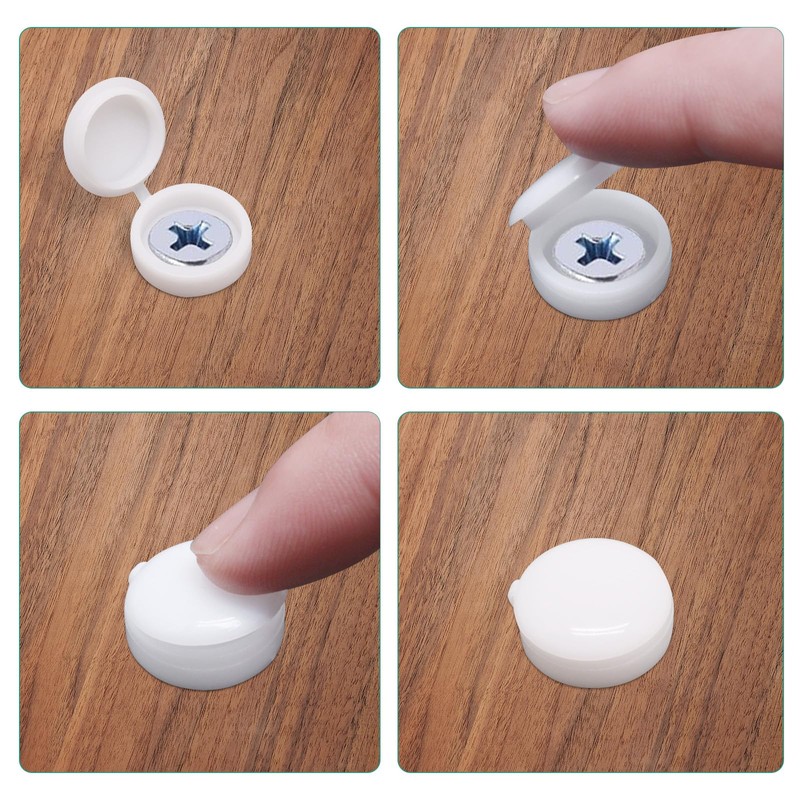 BUXIMN 150pcs Plastic Hinged Screw Covers Caps, Flolding Screw Cap