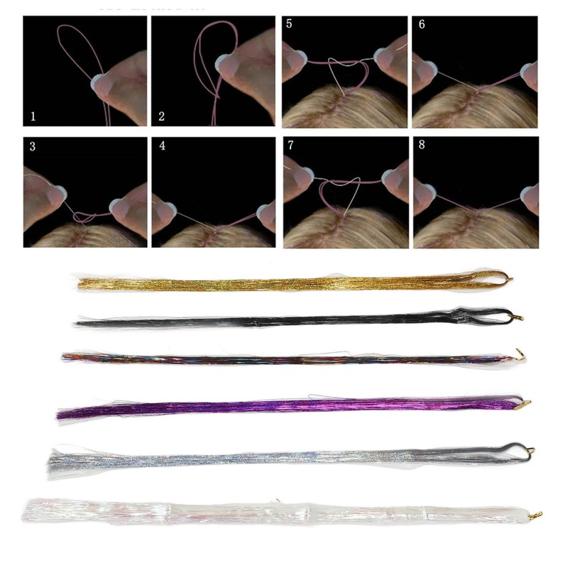 Hair Tinsel Kit Colorful Shiny Glitter Strands Portable Fairy Hair