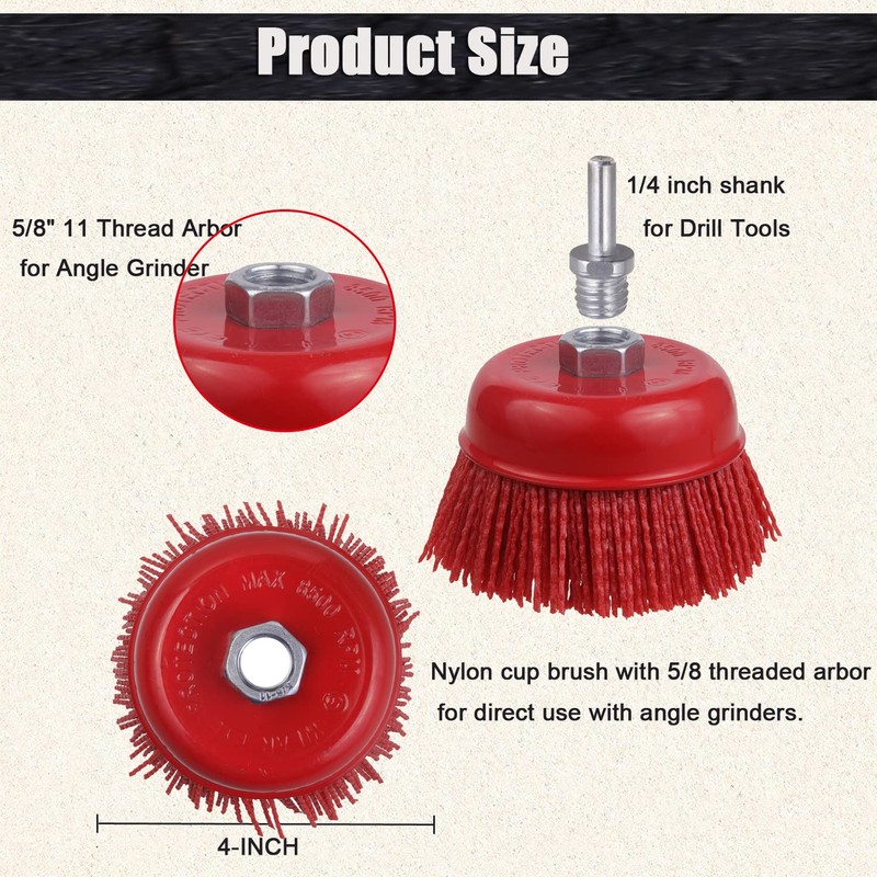 WENORA Abrasive Filament Nylon Bristle Cup Brush, 4" Nylon Cup