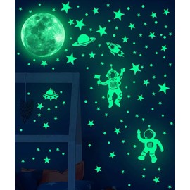 Cartoon Astronaut Planet Luminous Wall Stickers for Kids Room Decoration Wallpapers Home Decor Glow in The Dark Stars Stickers